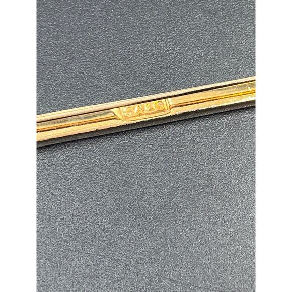 SWAROVSKI SAL Vintage Gold Tone Rhinestone Signed Elongated Bar Pin Brooch - Picture 7 of 9